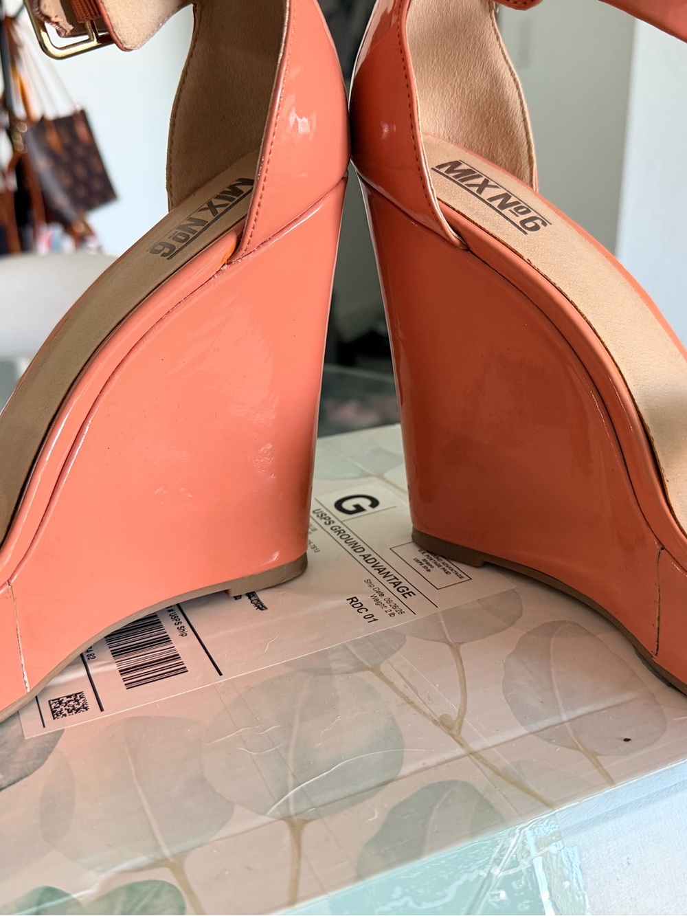 Windsor Smith Peach Patent Wedge Sandals - Picture 3 of 8